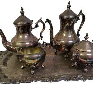 Vintage F.B.Rogers Silver-Plated Tray Coffee Set With Footed Tray 1910